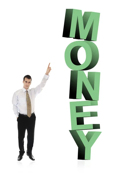 お金の単語とビジネスの男性 — ストック写真