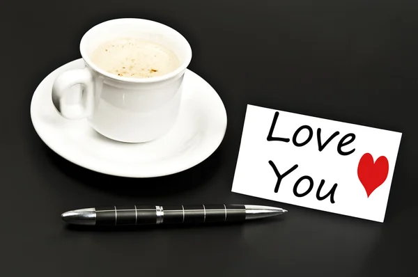 Αγάπη σας μήνυμα στο γραφείο με καφέ — Φωτογραφία Αρχείου