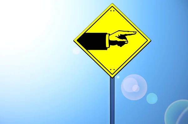 Hand shape on road sign — Stock Photo, Image