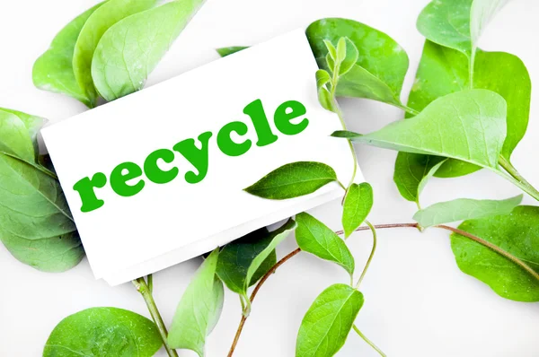 Recycle bericht op Bladeren — Stockfoto