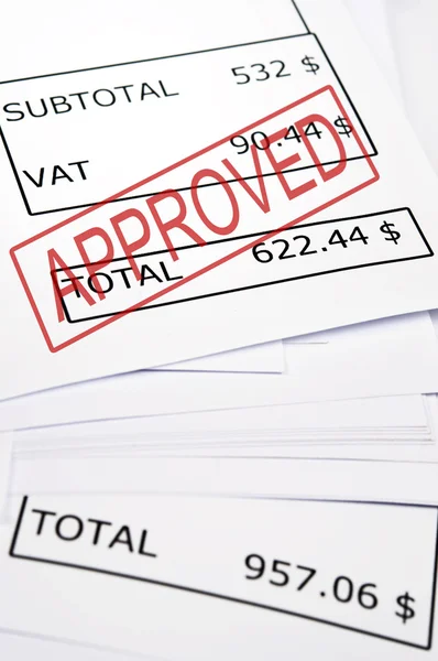 Approved stamp on financial paper — Stock Photo, Image