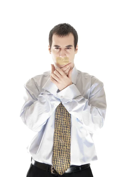 Business man with duct tape on mouth — Stock Photo, Image