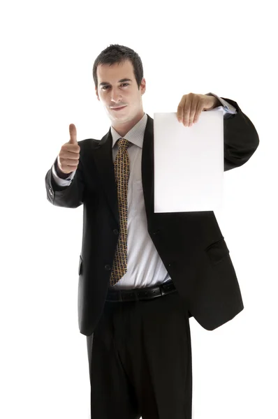 Affärsman håller papper — Stockfoto