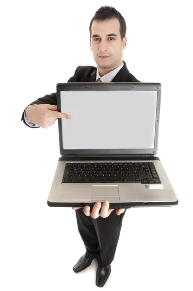 ノートパソコンを持ったビジネスマンは — ストック写真
