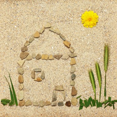 Stone house illustration in sand clipart