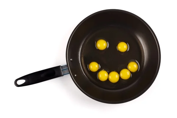 Ovos de codorna na panela formando rosto sorridente — Fotografia de Stock
