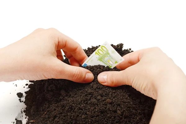 Hand plantering eurosedlar — Stockfoto