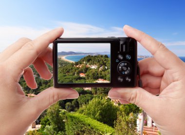 Panoramic view of private houses near the sea clipart