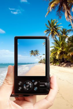 Taking photo of the beach clipart