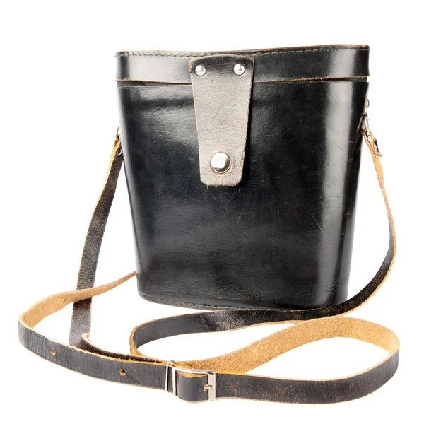 Antický Černá kožená taška přes rameno — Stock fotografie