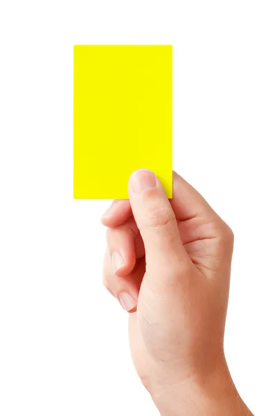 Mano mostrando tarjeta amarilla — Foto de Stock