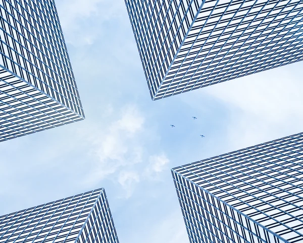 stock image Skyscrapers and plane