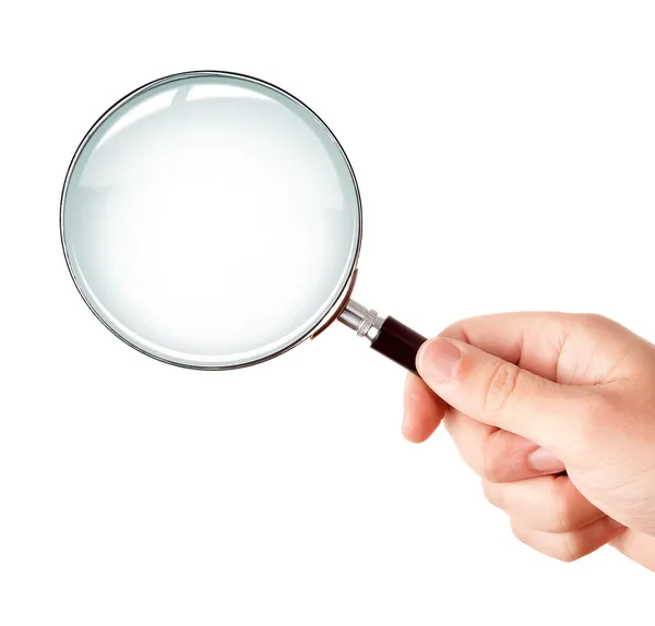 Magnifying glass in hand isolated — Stock Photo, Image