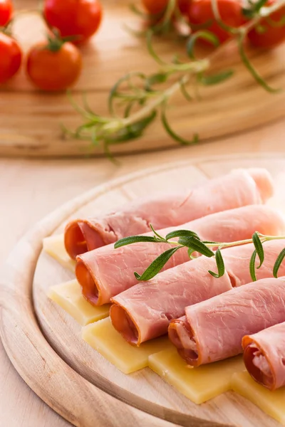 Slices of ham and cheese — Stock Photo, Image