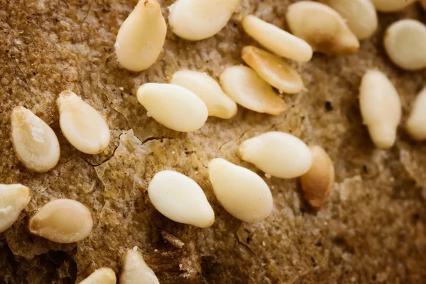 Semillas de sésamo en la corteza del pan — Foto de Stock