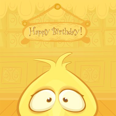 Vector birthday card with funny chick and copyspace. clipart