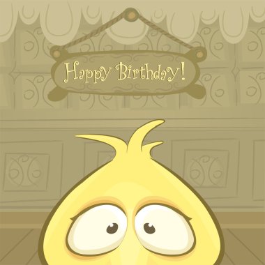 Vector birthday card with funny chick and copyspace. clipart