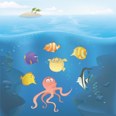 Vector Ocean underwater illustration. clipart