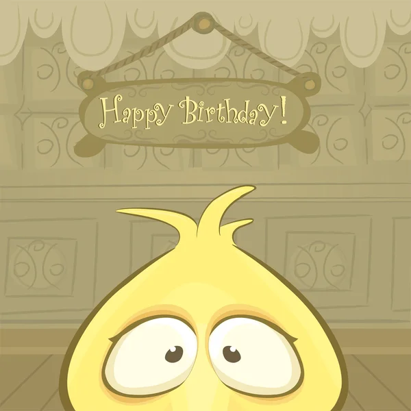 Vector birthday card with funny chick and copyspace. — Stock Vector