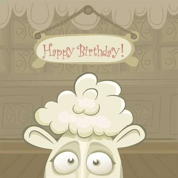 Vector birthday card with funny sheep and copyspace. — Stock Vector