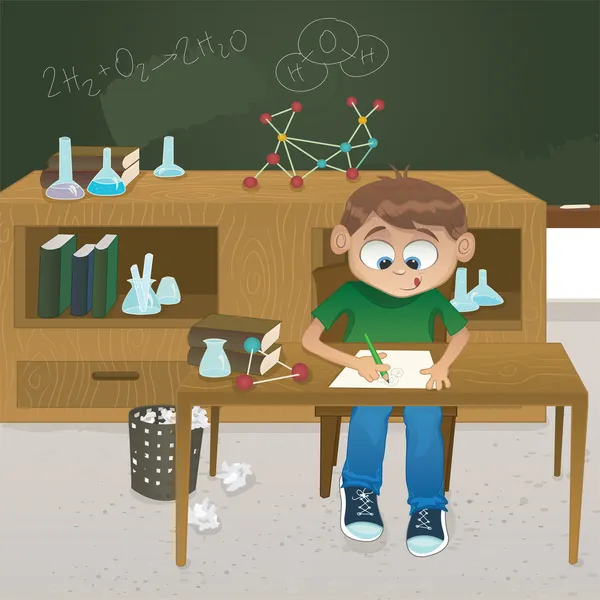 Vektorové ilustrace mladého chlapce studium chemie — Stockový vektor