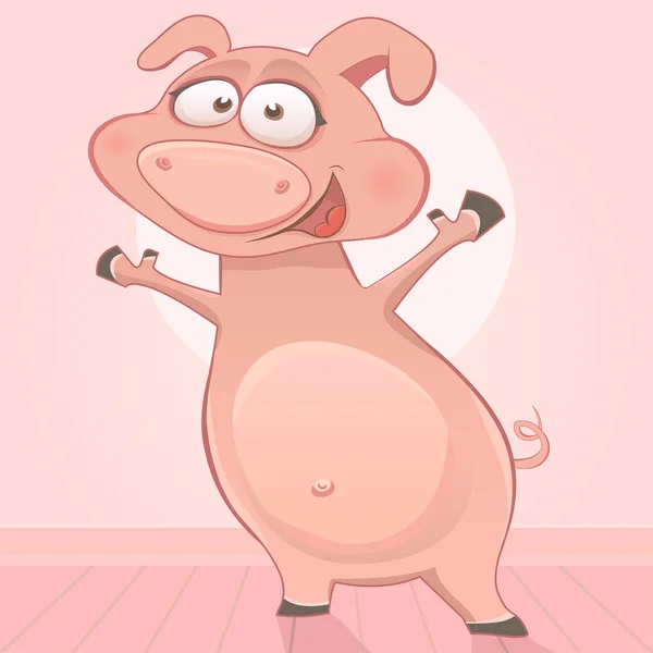 Vetor ilustração de dança feliz porco bonito . —  Vetores de Stock