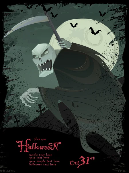 Vector Halloween grunge template with scary grim reaper — Stock Vector