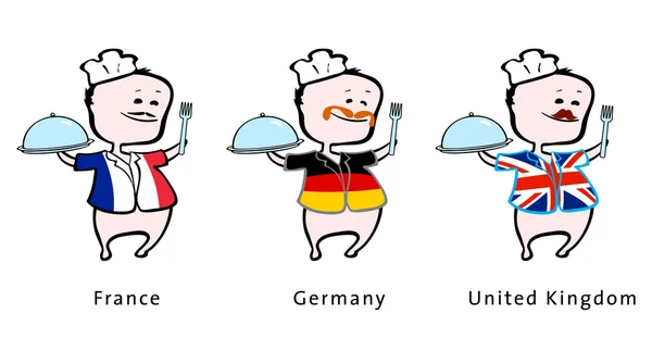 Restaurantkoch aus Frankreich, Deutschland, Großbritannien - Vektorillustration — Stockvektor