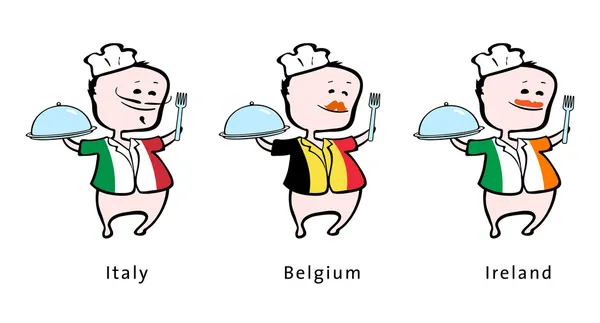 Szef kuchni restauracji z Włochy, Belgia, Irlandia - ilustracja wektorowa — Wektor stockowy
