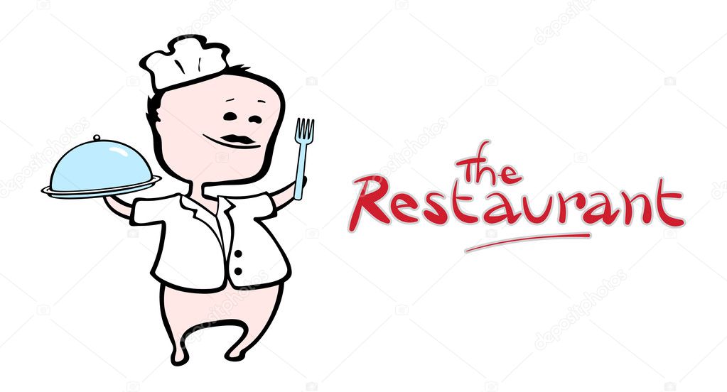 Chef of restaurant presenting a dish - vector illustration