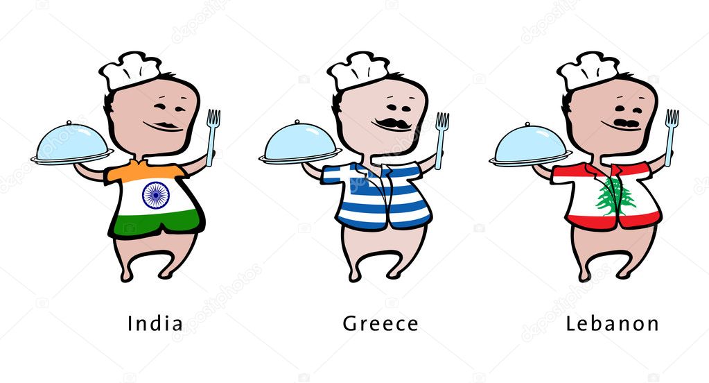Chef of restaurant from India, Greece, Lebanon - vector illustration
