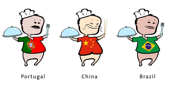 Chef de restaurante de Portugal, China, Brasil - ilustração vetorial —  Vetores de Stock