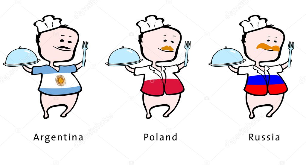 Chef of restaurant from Argentina, Poland, Russia - vector illustration