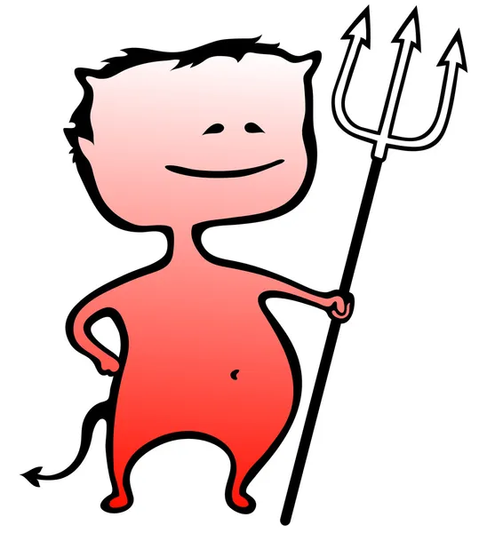 Petit diable avec une fourchette isolée sur blanc - Halloween - vecteur — Image vectorielle