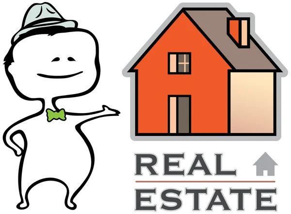 Immobiliare - un agente immobiliare e una casa - illustrazione vettoriale — Vettoriale Stock