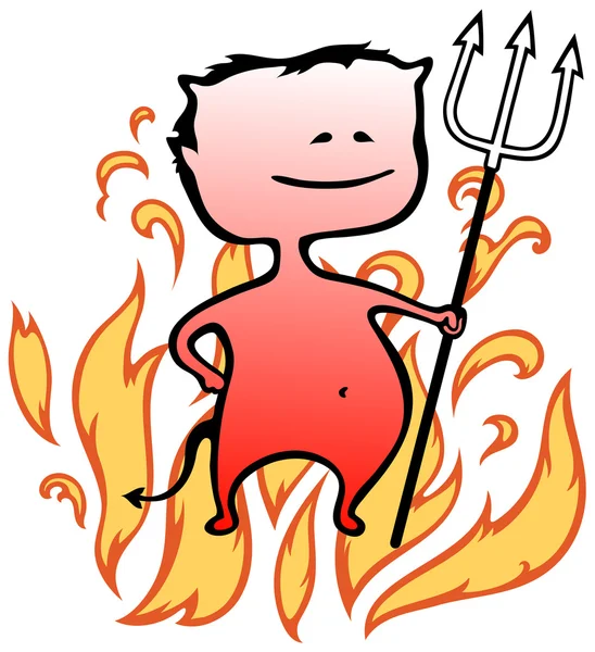 Little devil with flames in background - Halloween - vector — Stock Vector