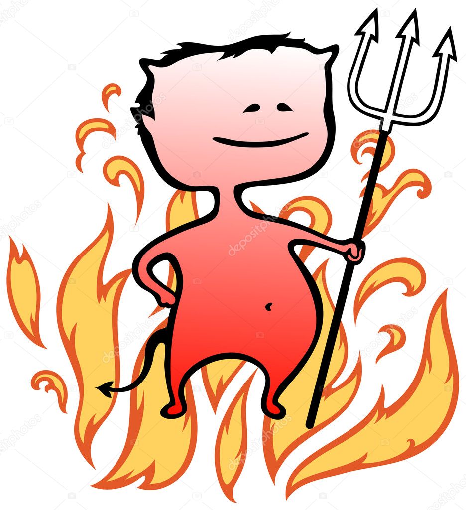 Little devil with flames in background - Halloween - vector