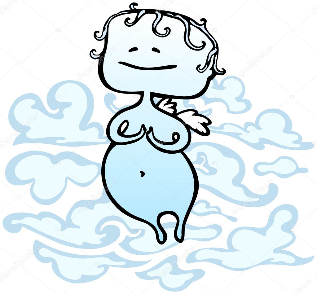 Little cute angel floating in clouds - vector illustration in cartoon style