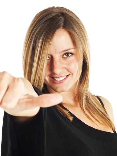 Cute blonde girl with thumbs up — Stock Photo, Image