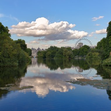 St. James Park with London Eye and Horse Guards Buildings, London, UK clipart