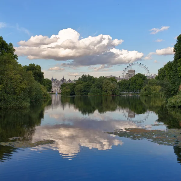 St. James Park with London Eye and Horse Guards Buildings, London, UK