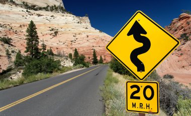 Winding Road (Traffic Sign) in Zion National Park, USA clipart
