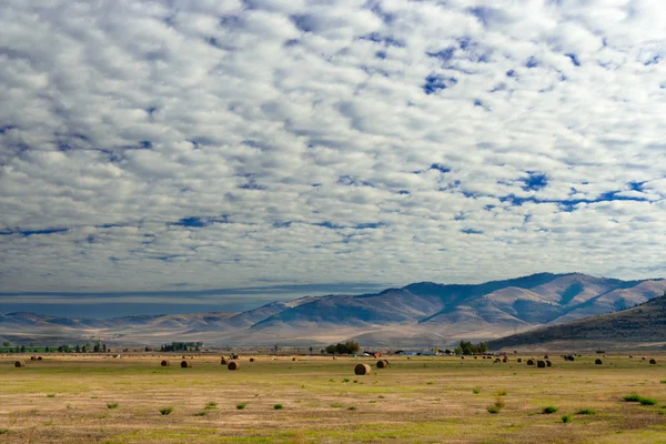 Granja con nubes de cúmulos, Montana, Estados Unidos — Foto de Stock