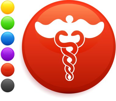 caduceus icon on round internet button clipart