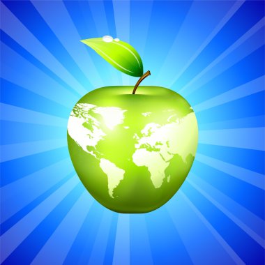 Apple Globe World Map on Blue Background