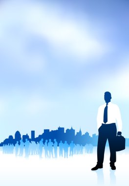 businessman traveler internet background with city skyline and g clipart