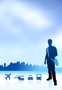 young traveler internet background with city and transportation clipart