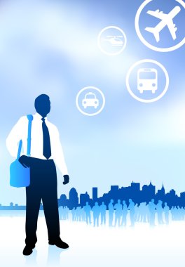 businessman traveler with new york skyline internet background clipart