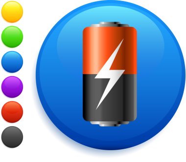 battery icon on round internet button clipart