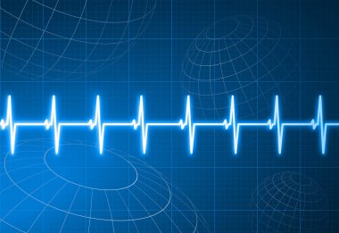 Pulse heart rate with wire frame globes internet background clipart